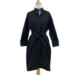 Atlantique Ascoli Shirt Dress Womens L Large Black Tie Waist Button Up Pockets